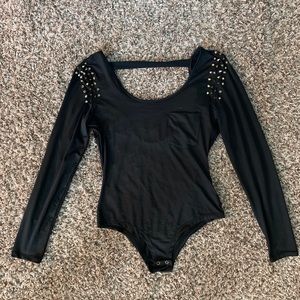 Black long-sleeve bodysuit, size: M